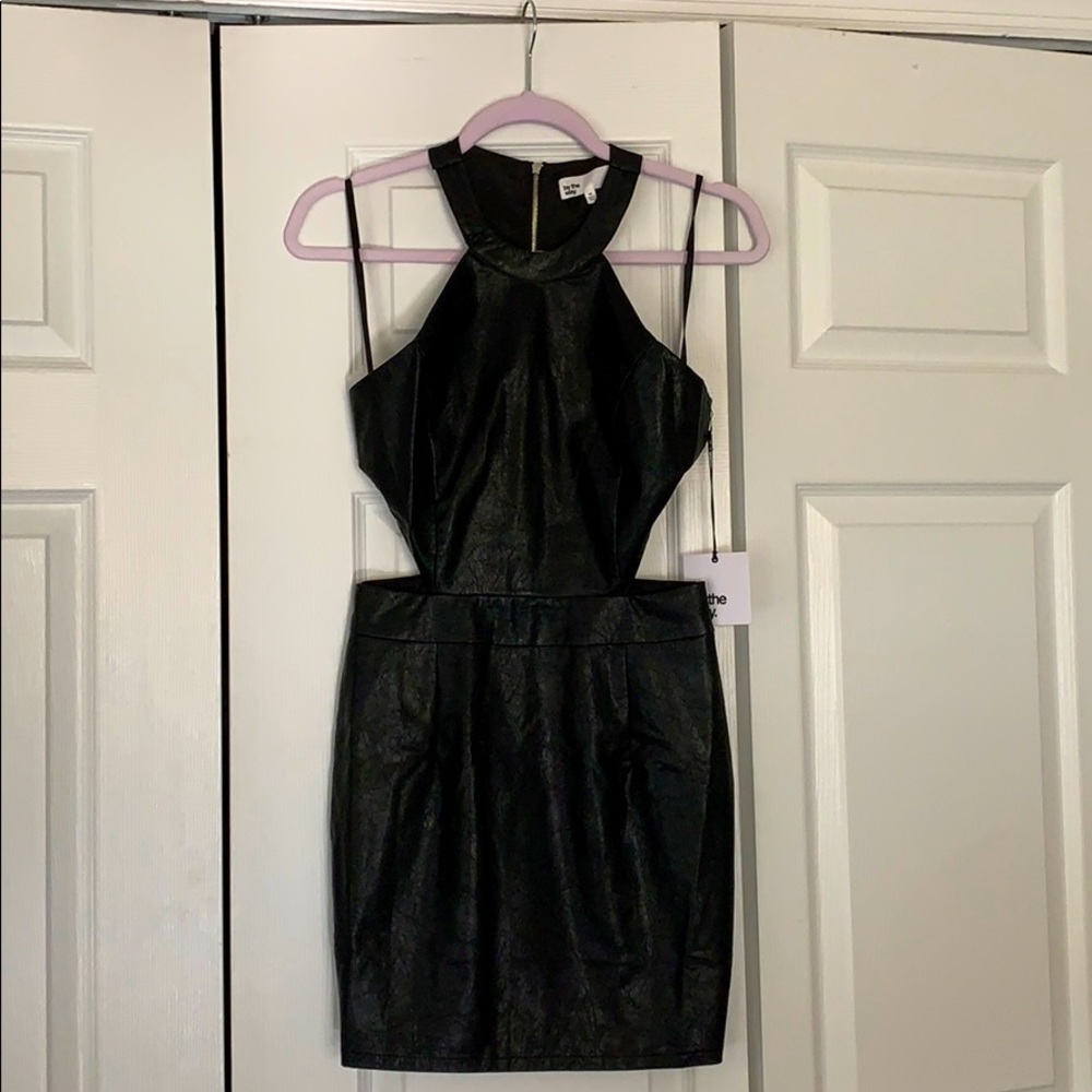 Black tight faux leather dress